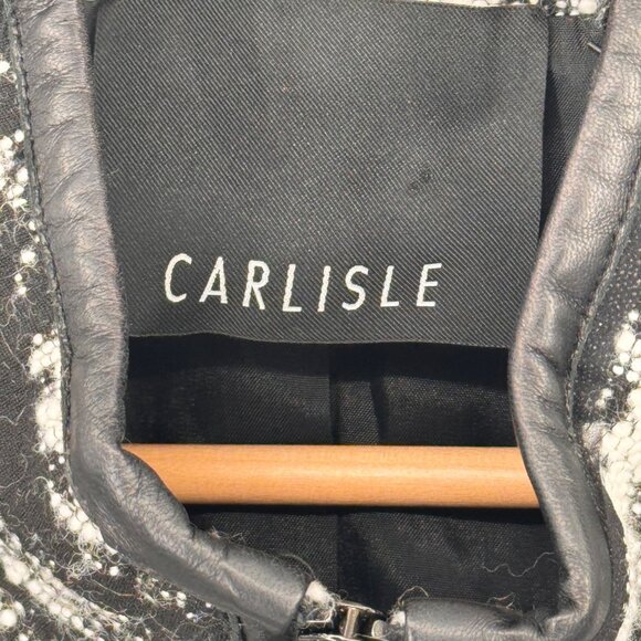 Carlisle Womens Black Tweed Coat jacket Zip wool blend leather trim Size 12 - Picture 3 of 13